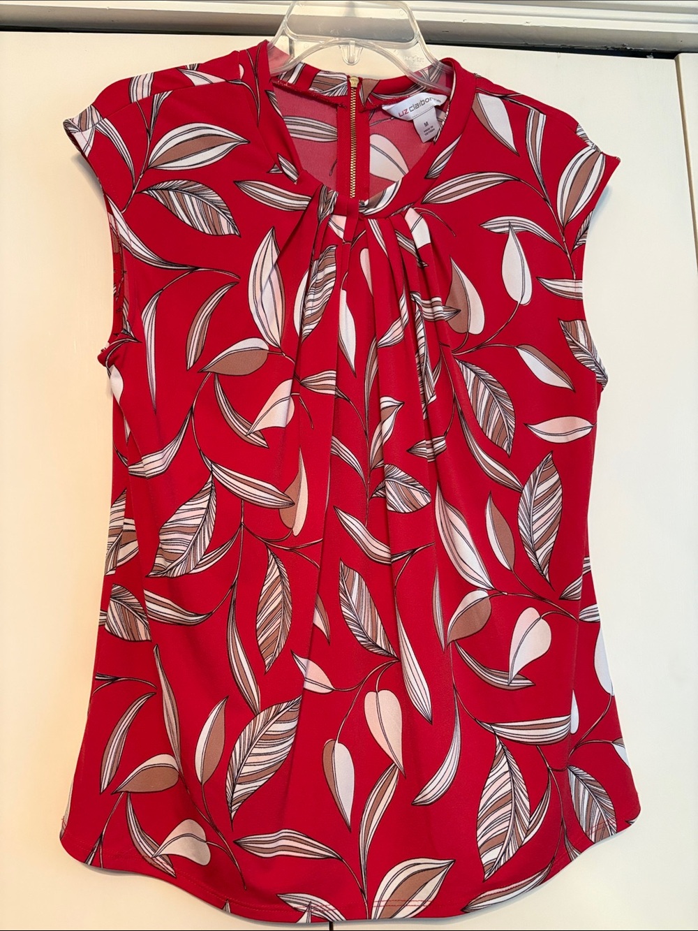 Liz Claiborne Red Leaf-Print Cap Sleeve Blouse